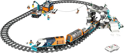 LEGO City Polarexpress Zug 60470, ferngesteuerter Zug mit Schneepflug, 22 Schienen, 6 Figuren & Felssturz-Funktion, ab 7 Jahren