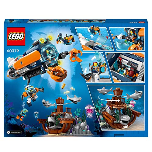 LEGO City Forscher-U-Boot 60379, Unterwasser-Set mit Drohne, Mech, Minifiguren & Tierfiguren, Geburtstagsgeschenk für Kinder