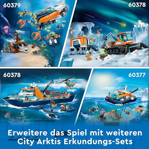 LEGO City Arktis-Forschungsschiff 60368, schwimmfähiges Boot mit Hubschrauber, Beiboot, U-Boot & Orca, Geschenk ab 7 Jahren