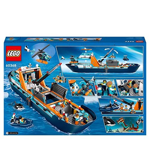 LEGO City Arktis-Forschungsschiff 60368, schwimmfähiges Boot mit Hubschrauber, Beiboot, U-Boot & Orca, Geschenk ab 7 Jahren