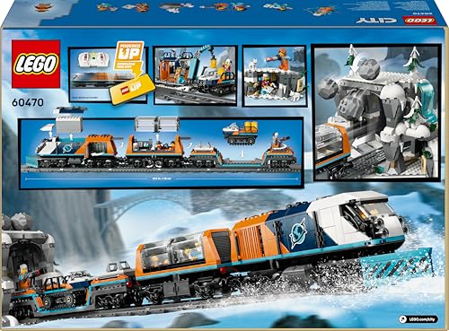 LEGO City Polarexpress Zug 60470, ferngesteuerter Zug mit Schneepflug, 22 Schienen, 6 Figuren & Felssturz-Funktion, ab 7 Jahren