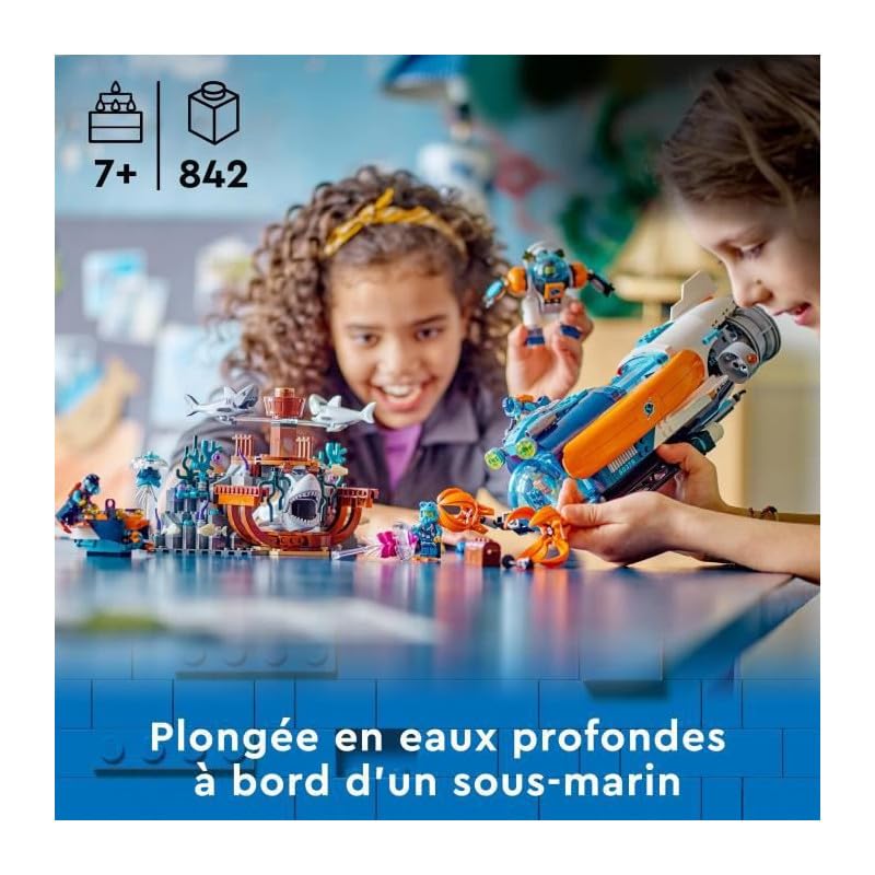 LEGO City Forscher-U-Boot 60379, Unterwasser-Set mit Drohne, Mech, Minifiguren & Tierfiguren, Geburtstagsgeschenk für Kinder