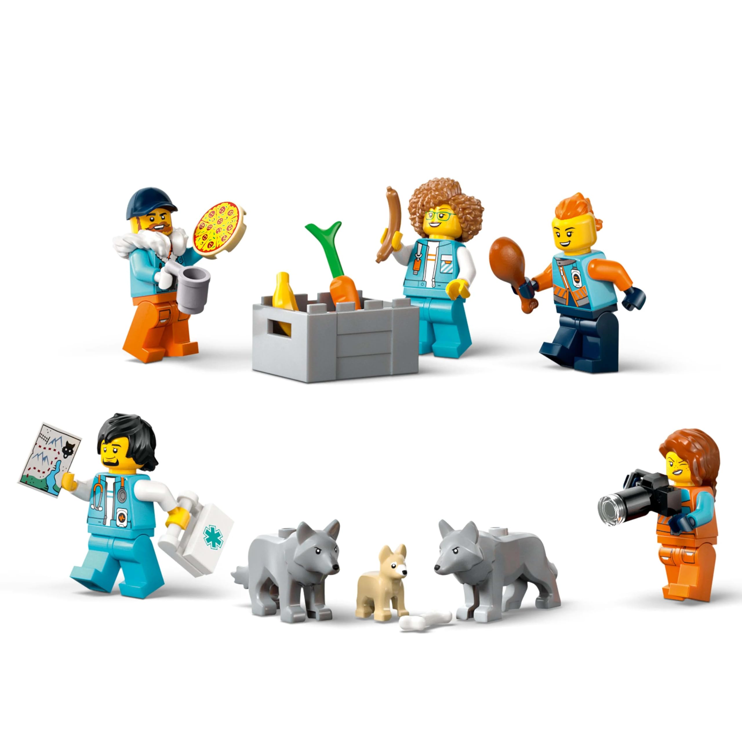 LEGO City Arktis-Truck mit Labor 60471, Erkundungsfahrzeug mit Lenkung & Federung, inkl. Schneescooter, 5 Figuren & 3 Wölfe