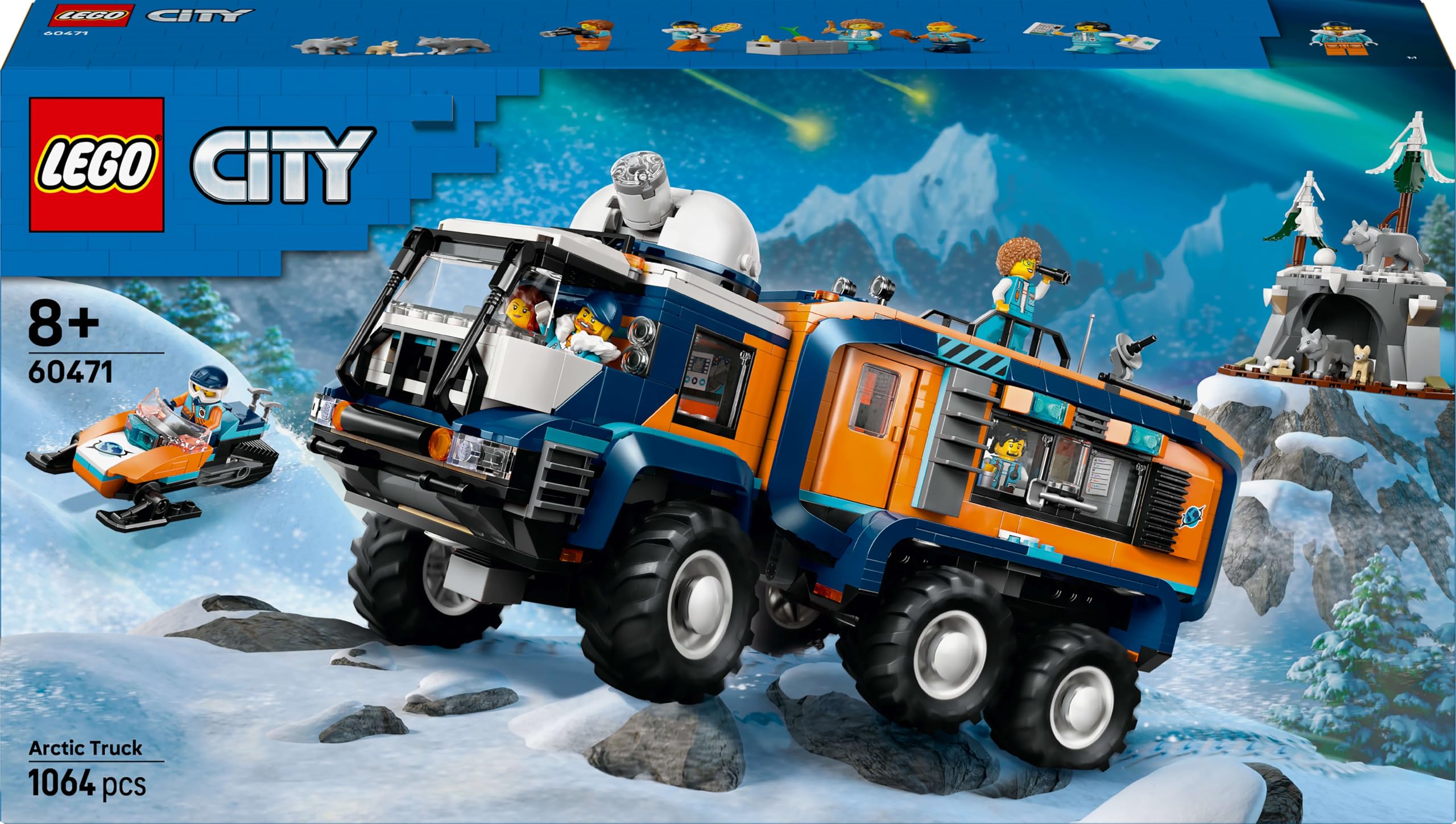 LEGO City Arktis-Truck mit Labor 60471, Erkundungsfahrzeug mit Lenkung & Federung, inkl. Schneescooter, 5 Figuren & 3 Wölfe