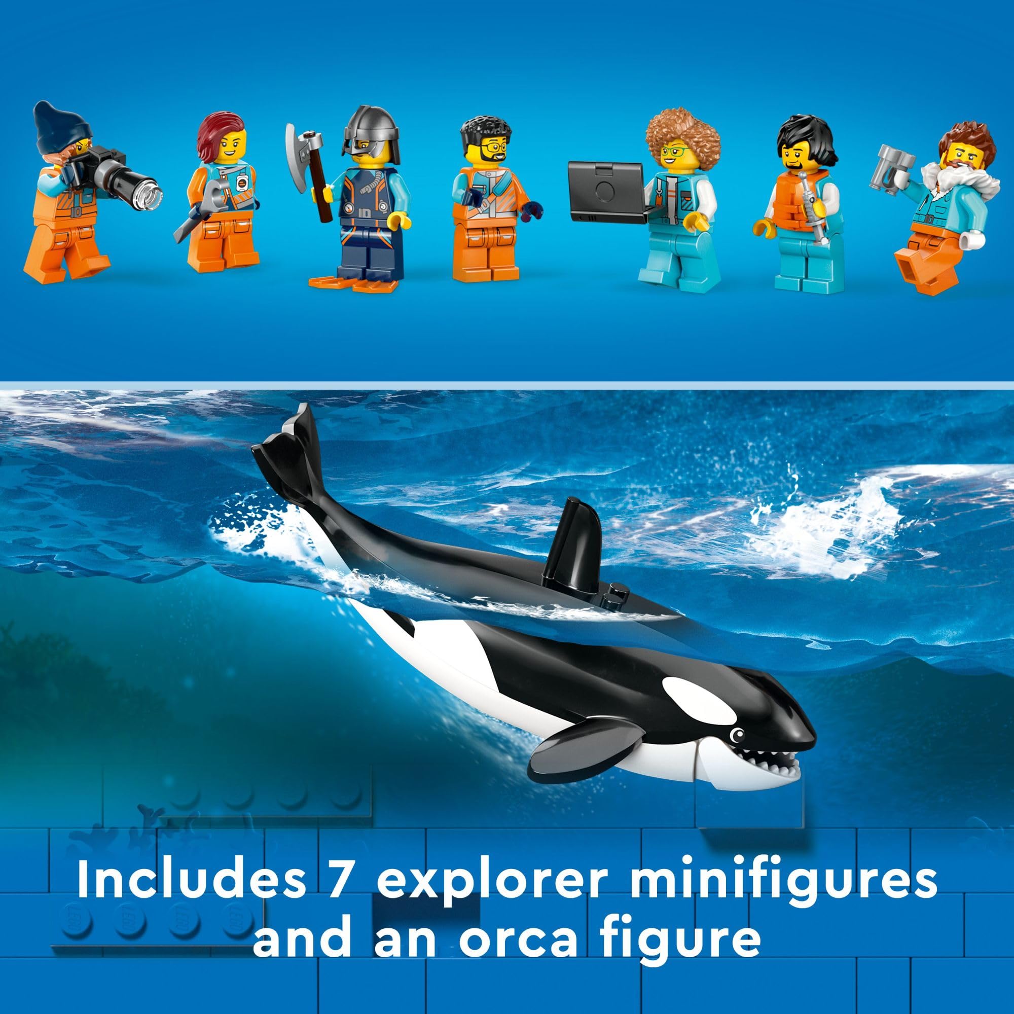LEGO City Arktis-Forschungsschiff 60368, schwimmendes Spielzeug-Boot mit Hubschrauber, Schlauchboot & ROV-Sub, ab 7 Jahren