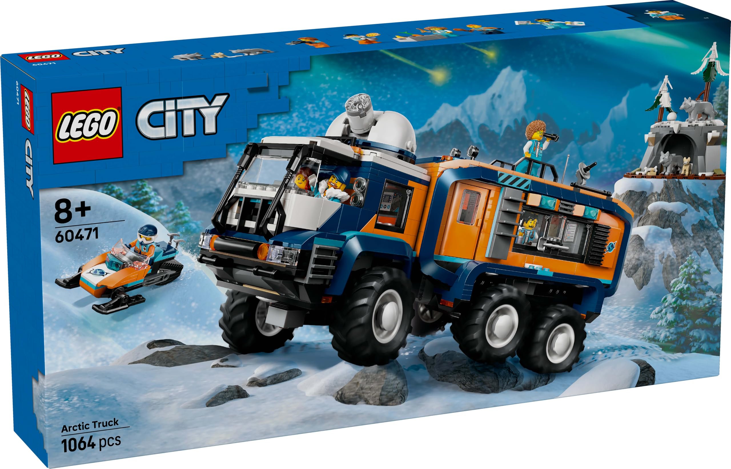 LEGO City Arktis-Truck mit Labor 60471, Erkundungsfahrzeug mit Lenkung & Federung, inkl. Schneescooter, 5 Figuren & 3 Wölfe