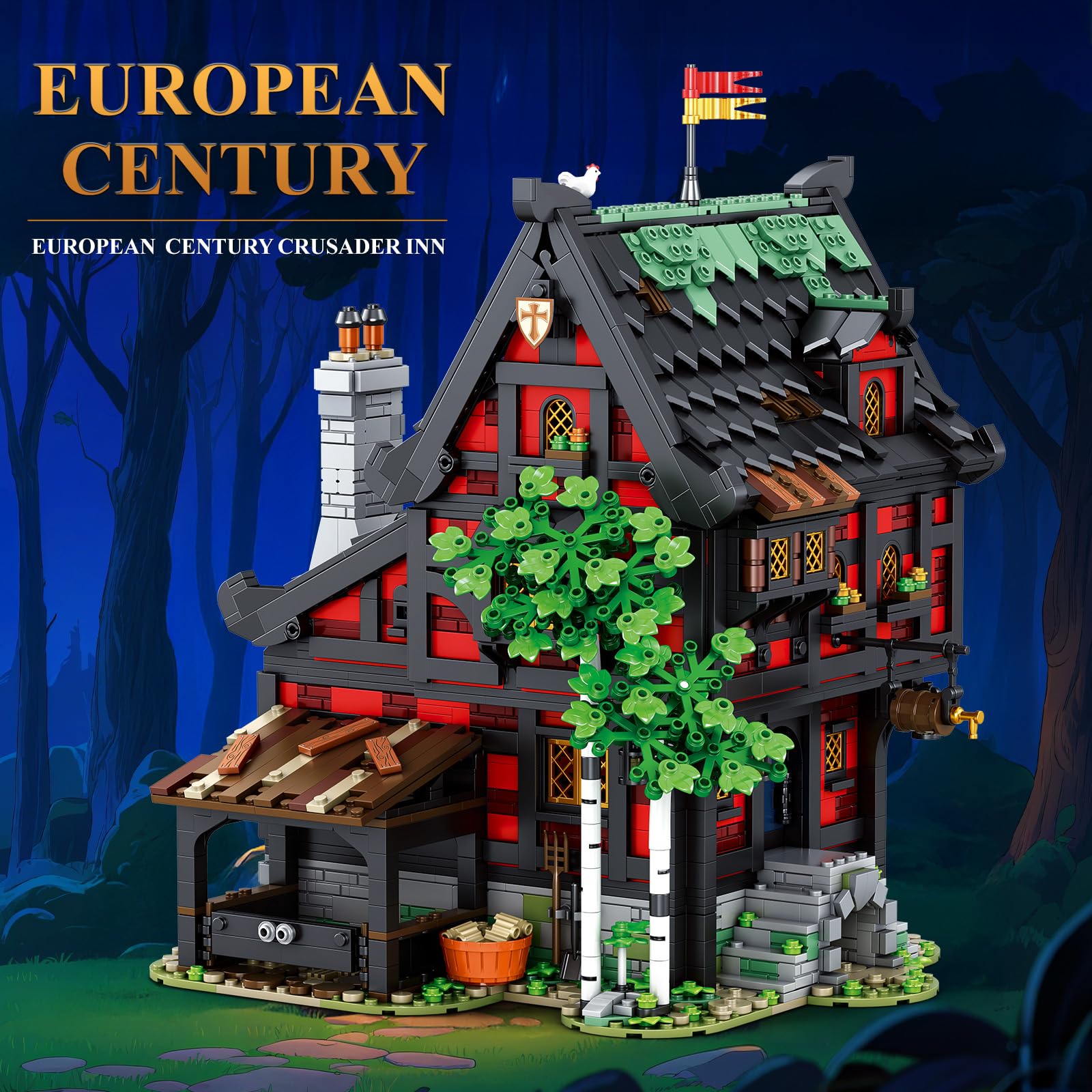 Reobrix Kreuzritter-Herberge Bauset 66017, 3214 Teile, mittelalterliches Architektur-Modell, kreatives Geschenk ab 14 Jahren