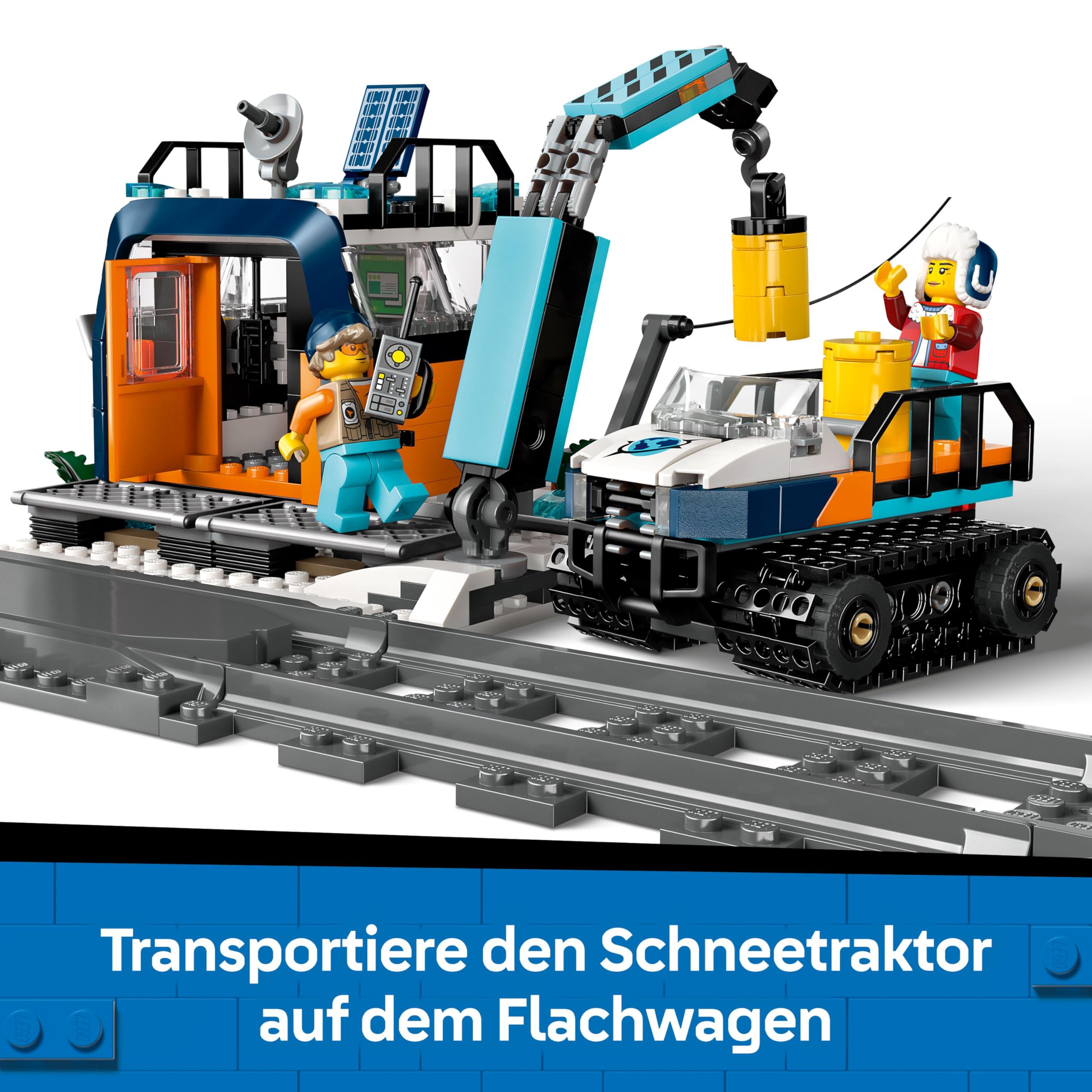 LEGO City Polarexpress Zug 60470, ferngesteuerter Zug mit Schneepflug, 22 Schienen, 6 Figuren & Felssturz-Funktion, ab 7 Jahren