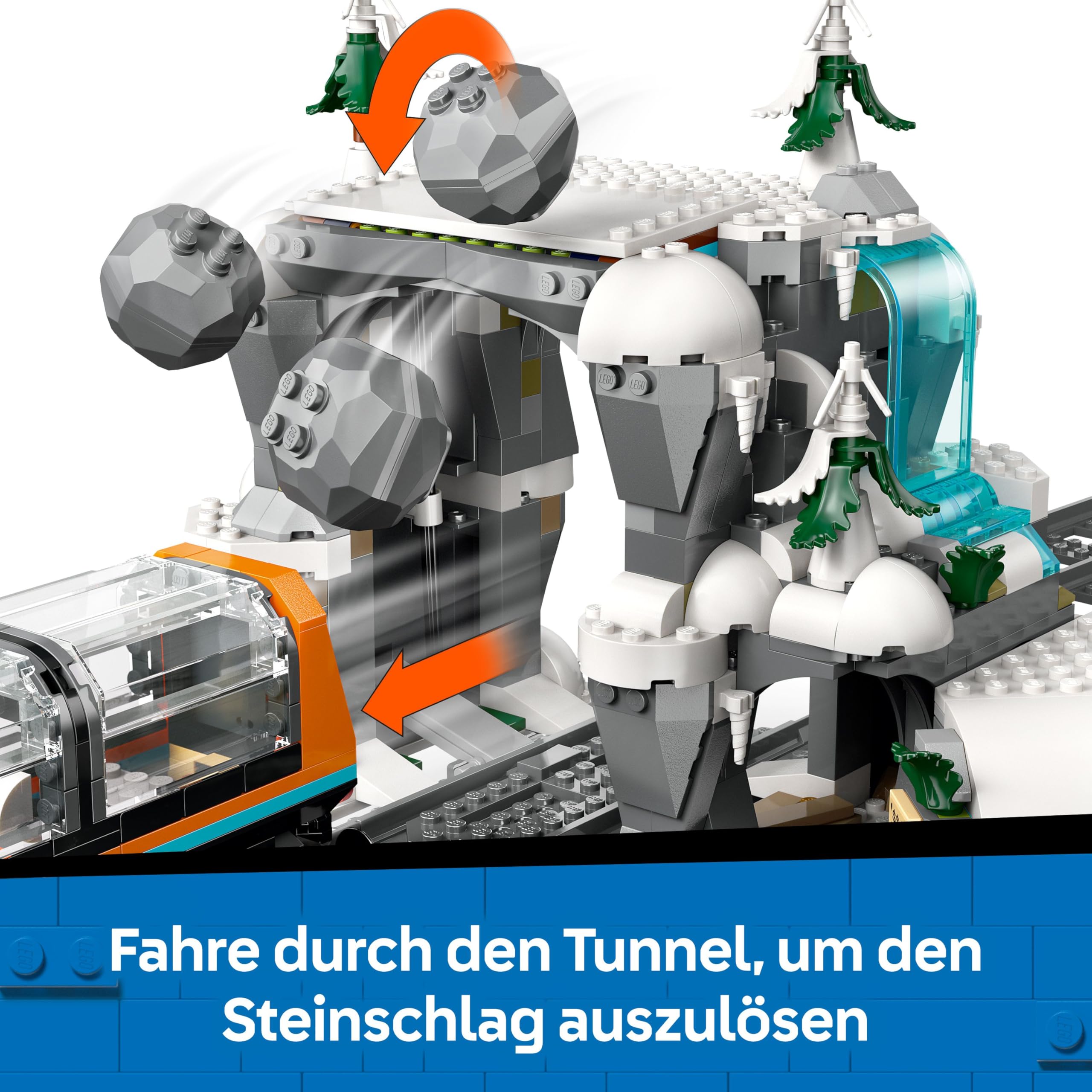 LEGO City Polarexpress Zug 60470, ferngesteuerter Zug mit Schneepflug, 22 Schienen, 6 Figuren & Felssturz-Funktion, ab 7 Jahren