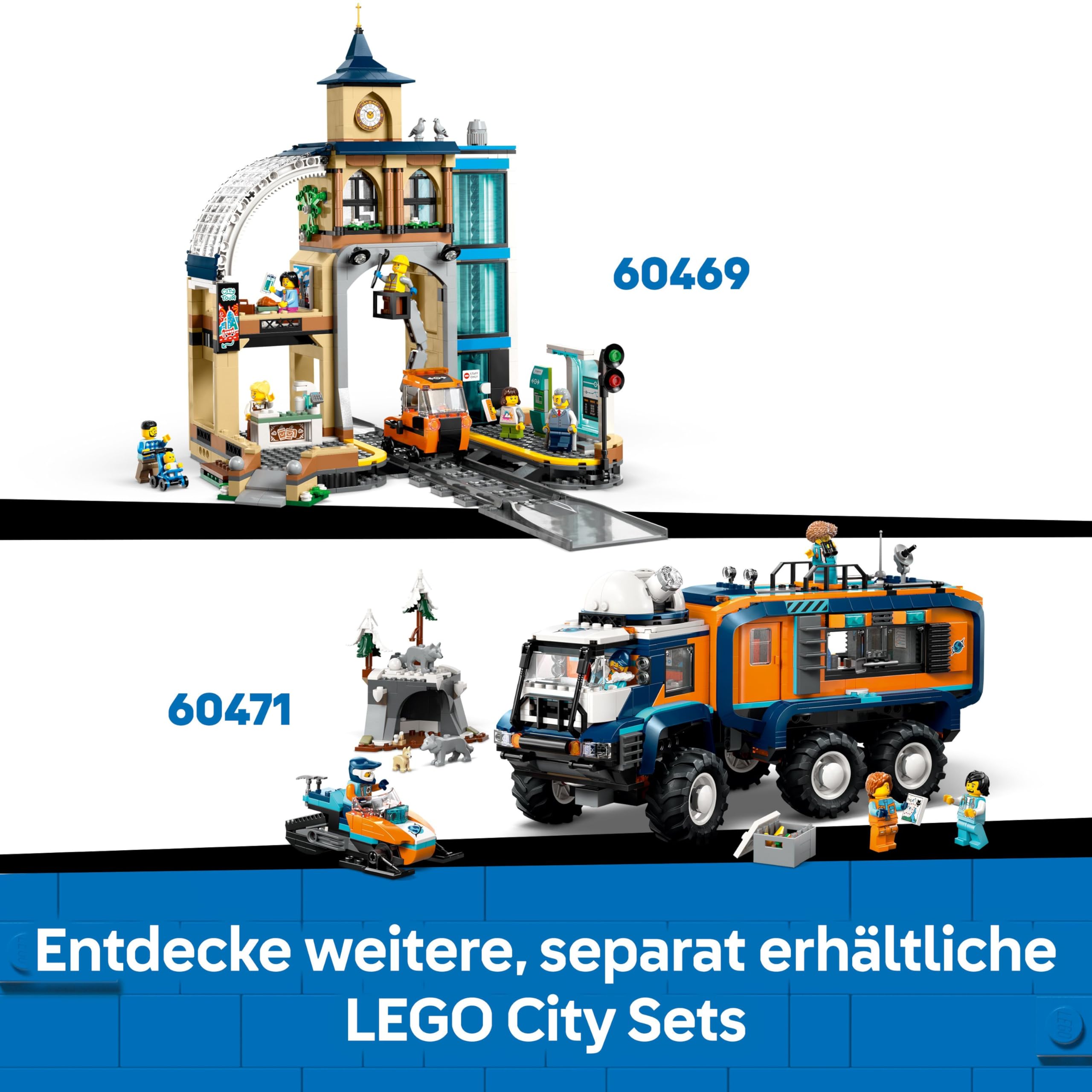 LEGO City Polarexpress Zug 60470, ferngesteuerter Zug mit Schneepflug, 22 Schienen, 6 Figuren & Felssturz-Funktion, ab 7 Jahren