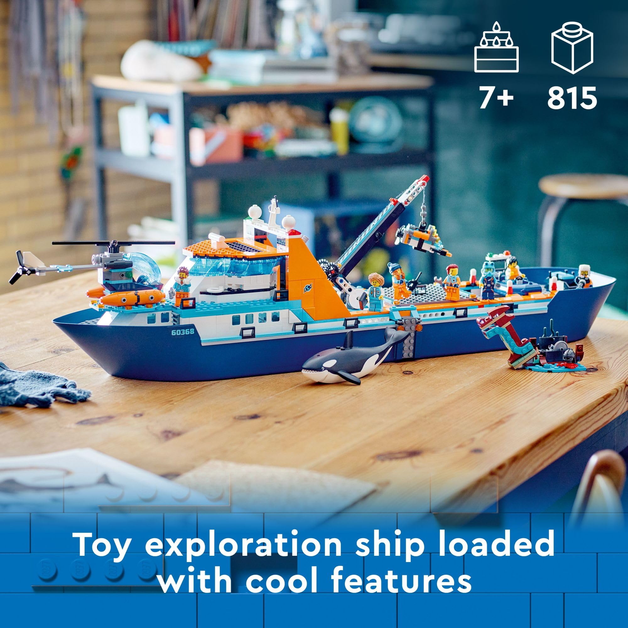 LEGO City Arktis-Forschungsschiff 60368, schwimmendes Spielzeug-Boot mit Hubschrauber, Schlauchboot & ROV-Sub, ab 7 Jahren