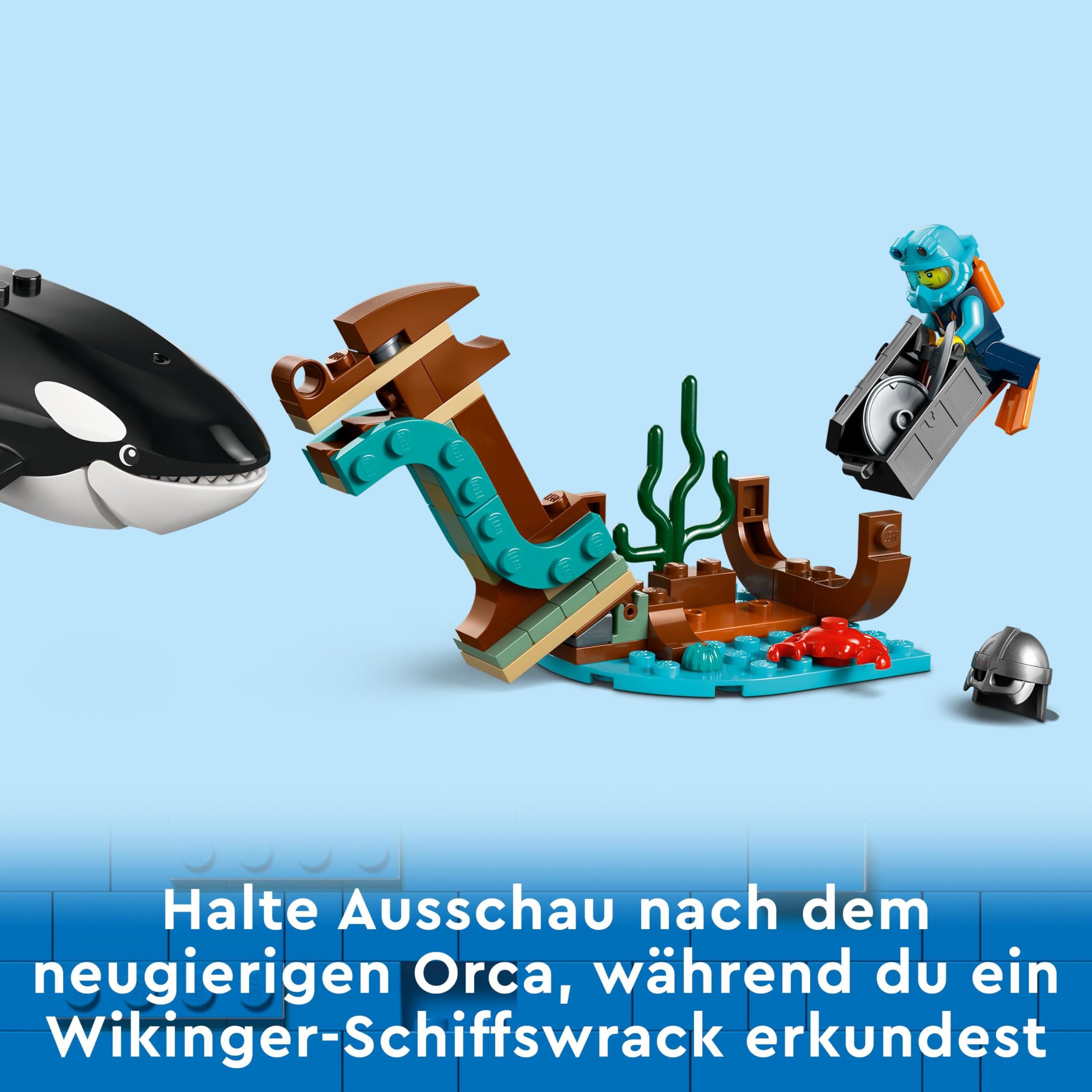 LEGO City Arktis-Forschungsschiff 60368, schwimmfähiges Boot mit Hubschrauber, Beiboot, U-Boot & Orca, Geschenk ab 7 Jahren