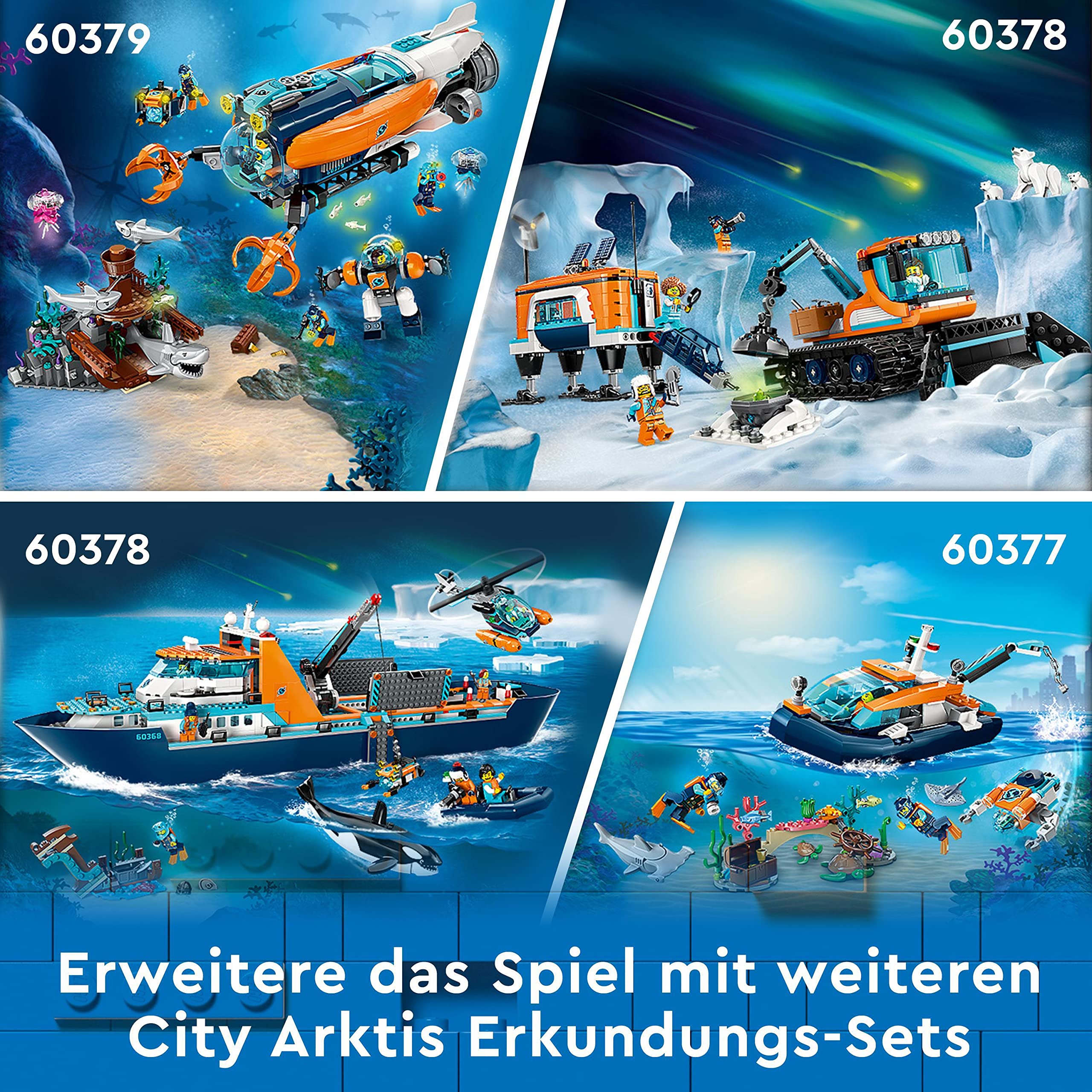LEGO City Forscher-U-Boot 60379, Unterwasser-Set mit Drohne, Mech, Minifiguren & Tierfiguren, Geburtstagsgeschenk für Kinder