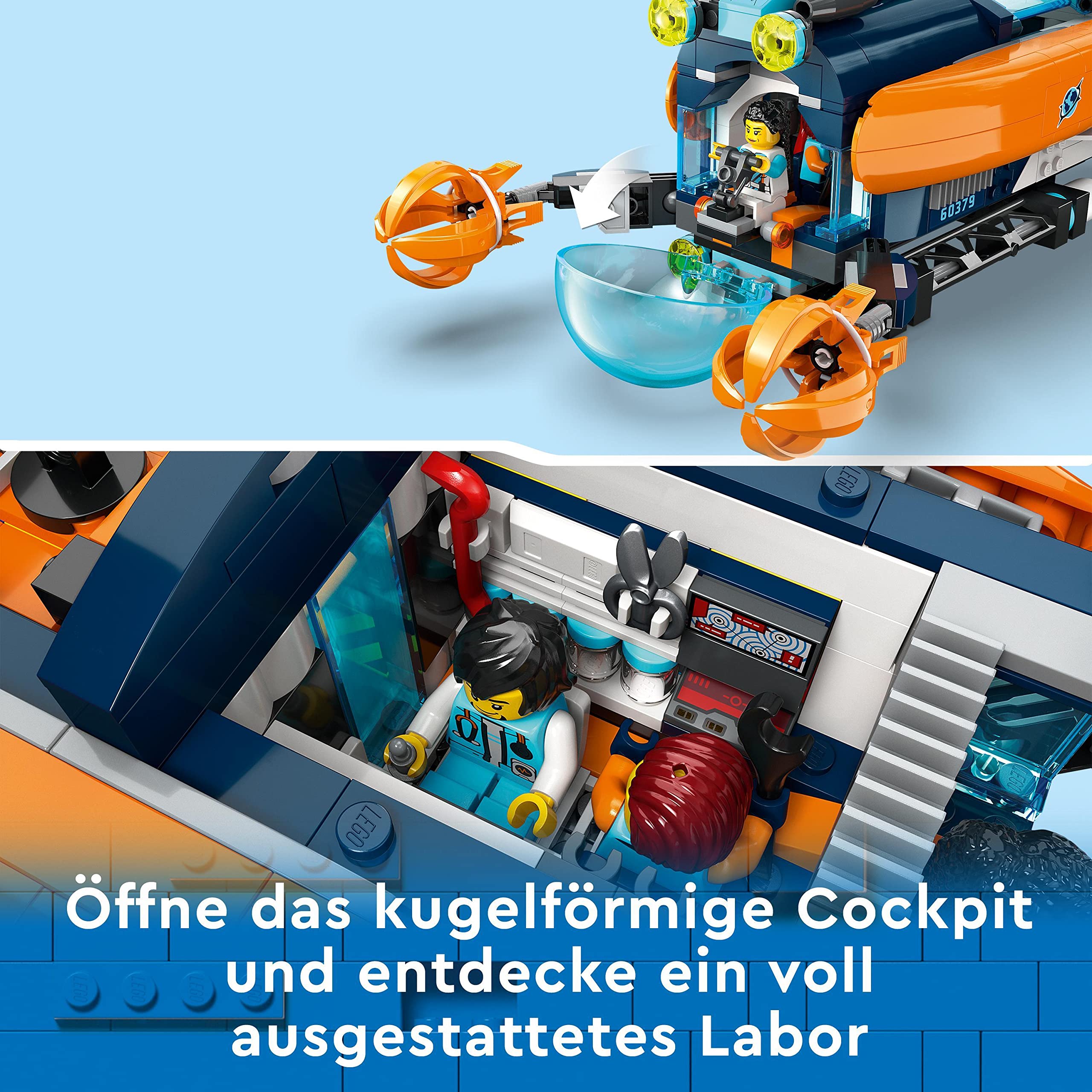 LEGO City Forscher-U-Boot 60379, Unterwasser-Set mit Drohne, Mech, Minifiguren & Tierfiguren, Geburtstagsgeschenk für Kinder