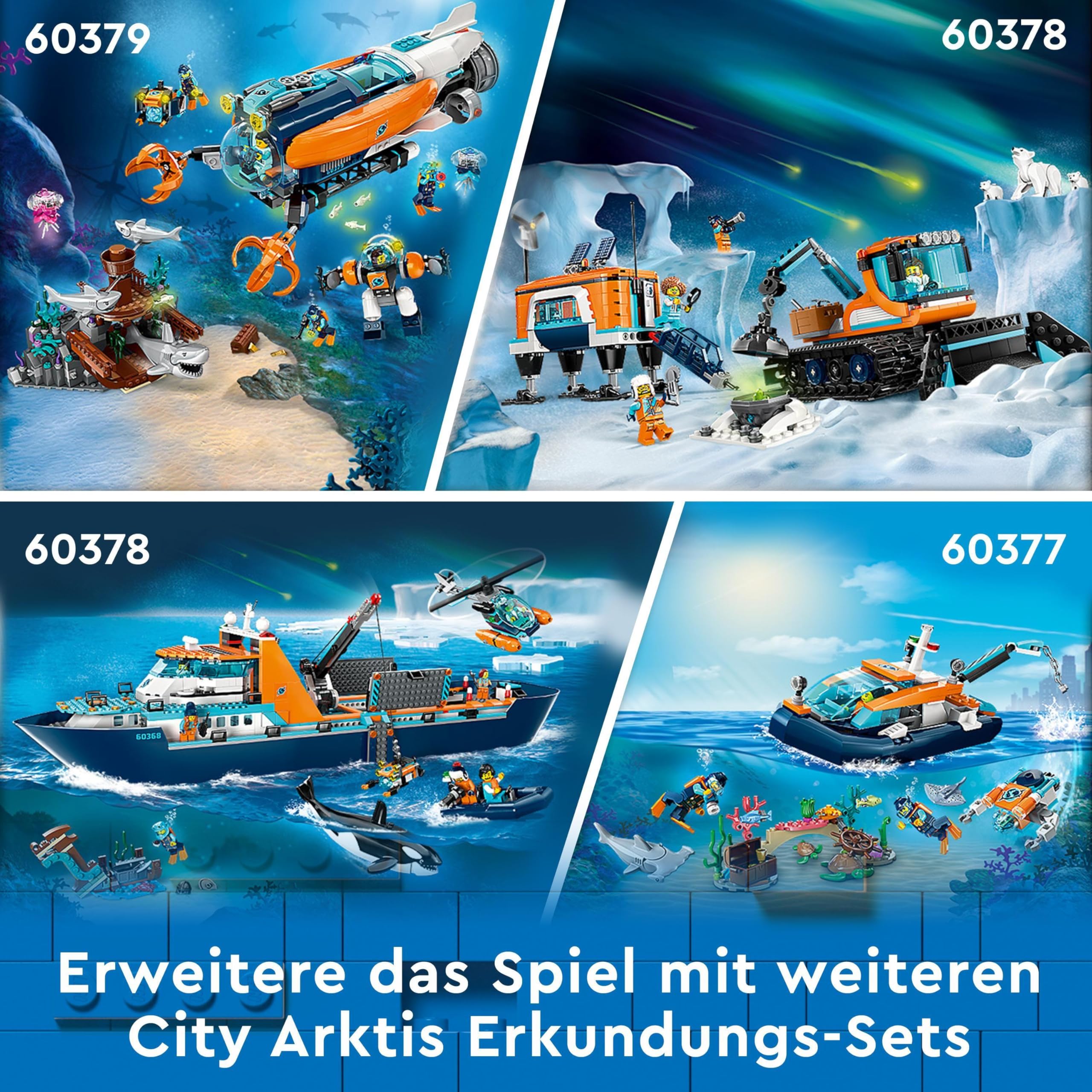LEGO City Forscher-U-Boot 60379, Unterwasser-Set mit Drohne, Mech, Minifiguren & Tierfiguren, Geburtstagsgeschenk für Kinder