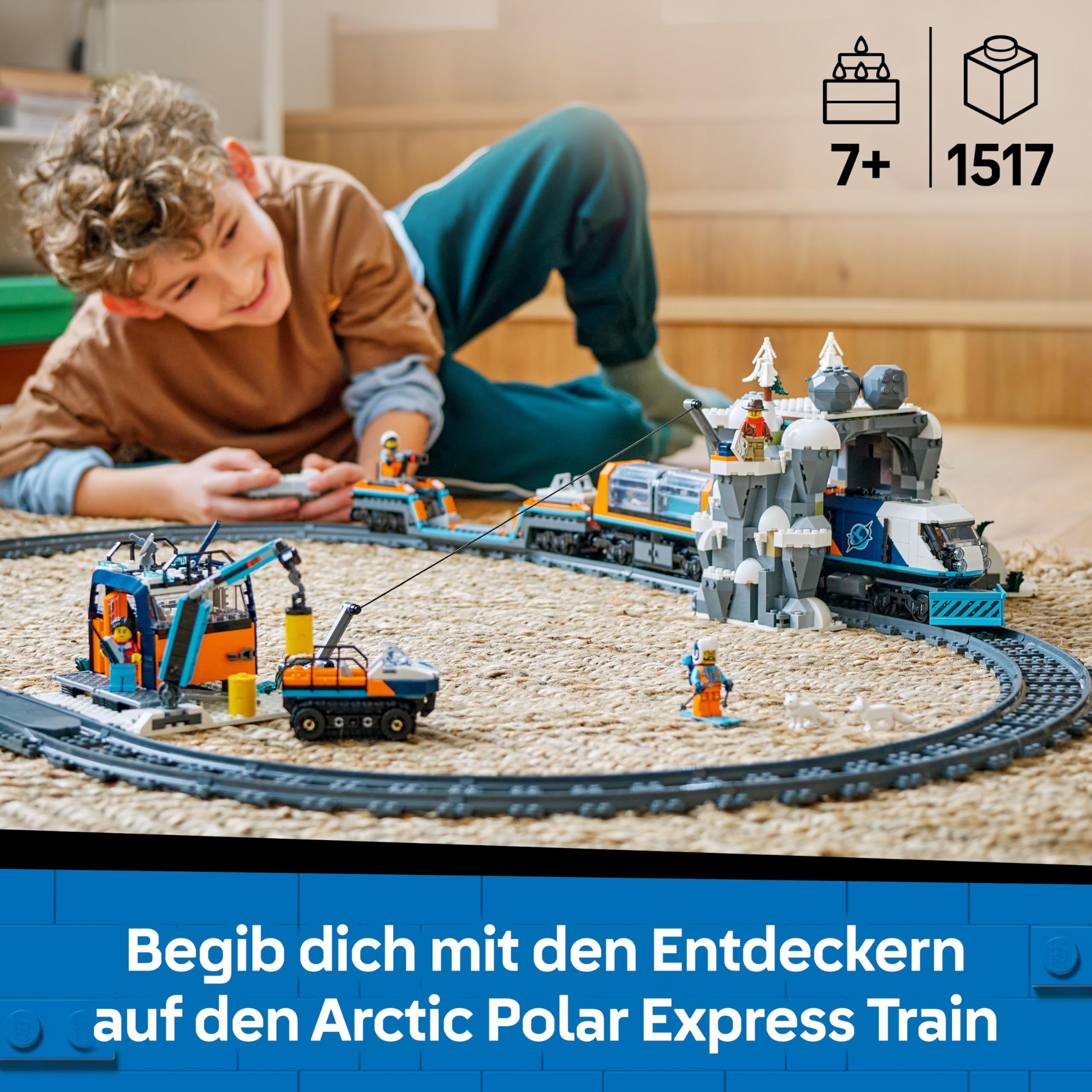 LEGO City Polarexpress Zug 60470, ferngesteuerter Zug mit Schneepflug, 22 Schienen, 6 Figuren & Felssturz-Funktion, ab 7 Jahren